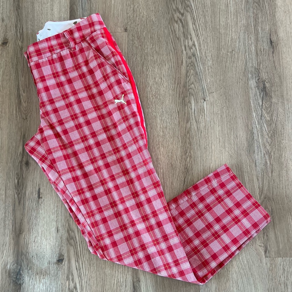 Womens Red Plaid Puma Golf Pants